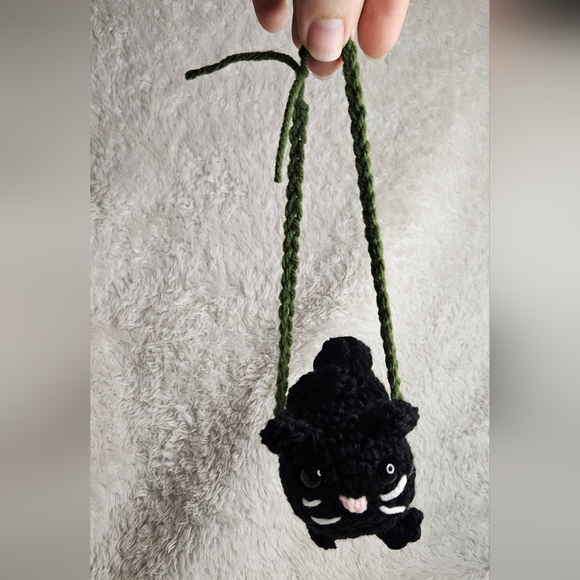 Black Cat On Swing Crochet Ornament - Picture 2 of 4